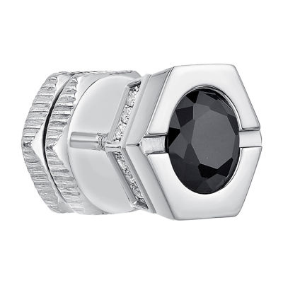 Mens Black and White Cubic Zirconia Stainless Steel Stud Earring