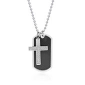 Stainless Steel Plated 1/10ct.tw Diamond Dog Tag Chain Necklace Pendant  Charm Dogtag Cross Religious: 31941932941381