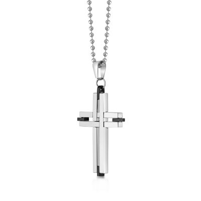 Mens Stainless Steel Cross Pendant Necklace