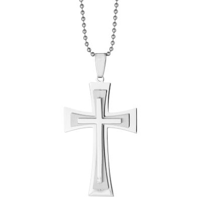 Mens Stainless Steel Triple Layer Cross Pendant