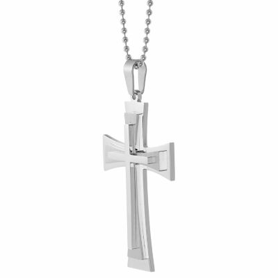 Mens Stainless Steel Triple Layer Cross Pendant