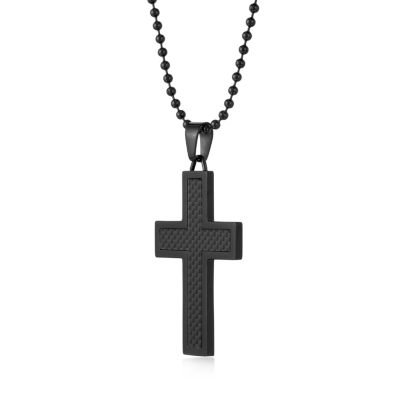 TT Silver/Black Stainless Steel Cross Pendant Necklace – NP295D, Nickel-Free Men's Religious Jewelry