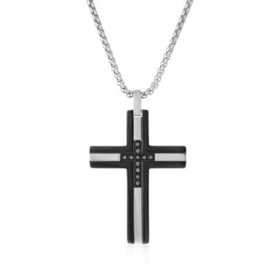 Mens 1/6 CT. T.W. Diamond Black Stainless Steel Cross Pendant Necklace