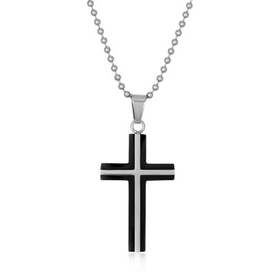 Mens Two-Tone Stainless Steel Cross Pendant Necklace