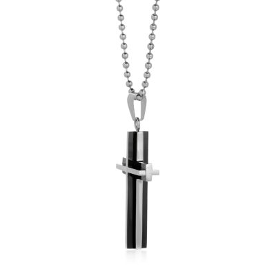 Mens Two-Tone Stainless Steel Cross Pendant Necklace