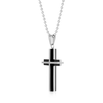 Mens Two-Tone Stainless Steel Cross Pendant Necklace