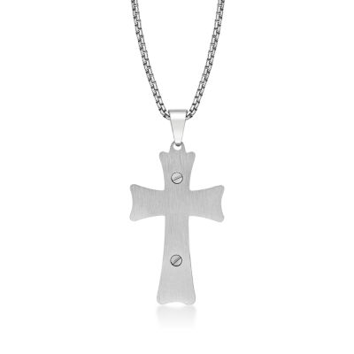 Mens Two-Tone Stainless Steel Triple Layer Cross Pendant