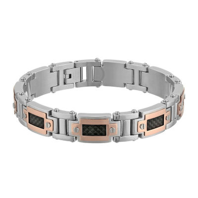 Mens Stainless Steel & Rose-Tone IP Link Bracelet