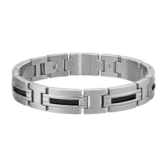 Mens Stainless Steel Railroad Link Bracelet, Color: White - JCPenney