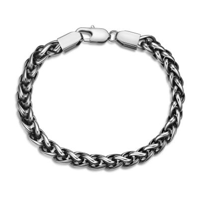 Mens Stainless Steel & Black IP 9" 8mm Wheat Bracelet