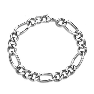 Mens Stainless Steel 9" 11mm Figaro Bracelet