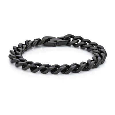 Mens Stainless Steel & Black IP 9" 12mm Chunky Curb Bracelet