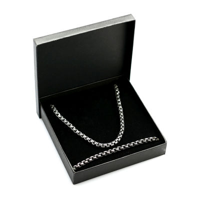 Mens Stainless Steel & Black IP Inlay 5.5mm Round Box Chain & Bracelet Boxed Set