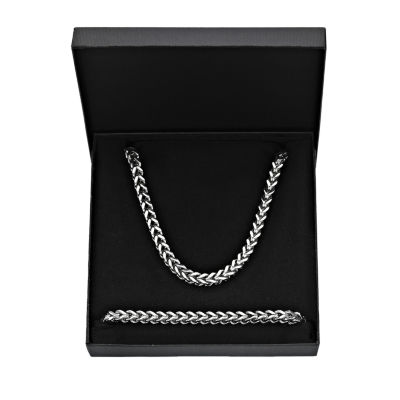 Mens Stainless Steel 6mm Foxtail Chain & Bracelet Boxed Set