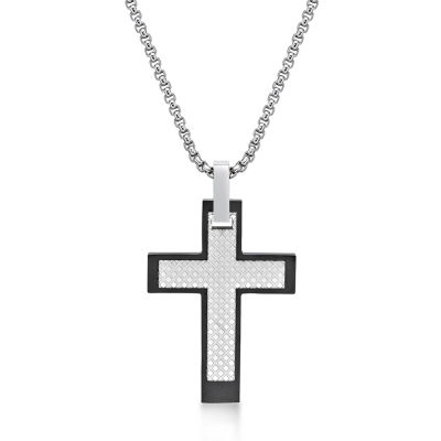 Mens Stainless Steel Cross 24 Inch Pendant Necklace
