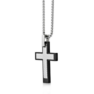 Mens Stainless Steel Cross 24 Inch Pendant Necklace