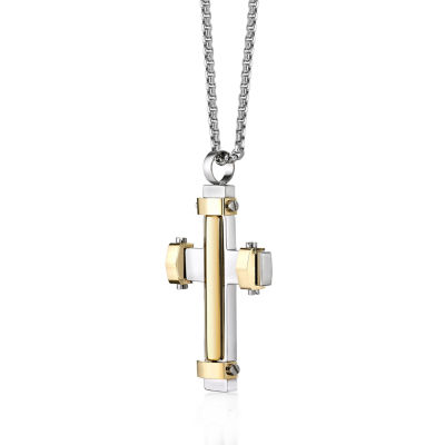 Mens Stainless Steel Cross 24 Inch Pendant Necklace