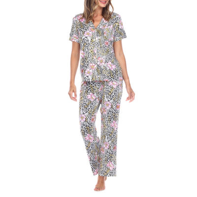 White Mark Womens Short Sleeve 2-pc. Pant Pajama Set