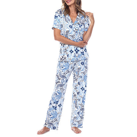  White Mark Womens Short Sleeve 2-pc. Pant Pajama Set