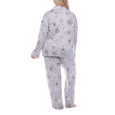 White Mark Womens Plus Long Sleeve 2-pc. Pant Pajama Set