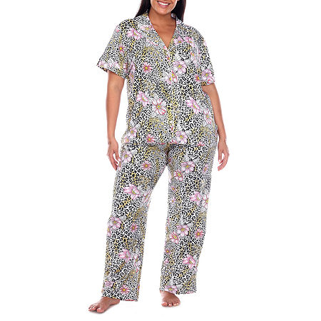  White Mark Womens Plus Short Sleeve 2-pc. Pant Pajama Set