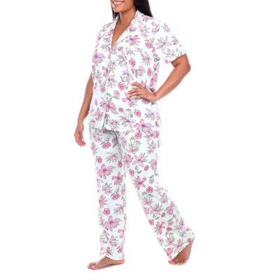 White Mark Womens Short Sleeve 2-pc. Plus Pajama Sets