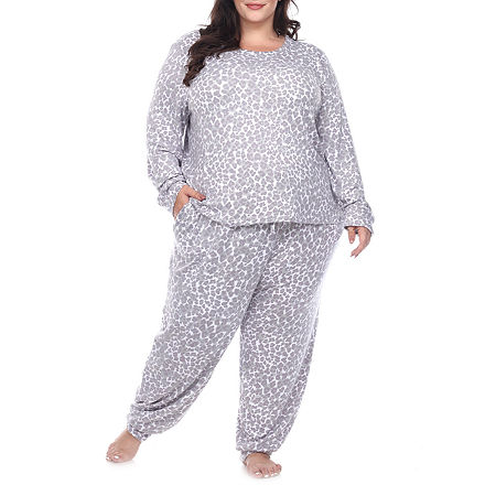  White Mark Womens Plus Round Neck Long Sleeve 2-pc. Pant Pajama Set