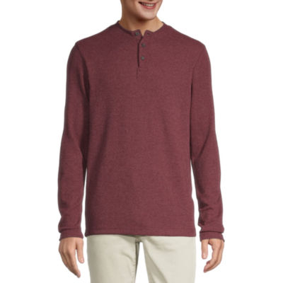 John's Bay Waffle Mens Henley Neck Long Sleeve Classic Fit