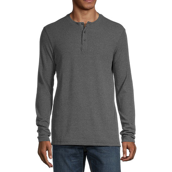 St. John's Bay Waffle Mens Henley Neck Long Sleeve Classic Fit Thermal ...