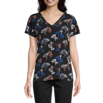 Liz Claiborne Tall Womens V Neck Short Sleeve Blouse