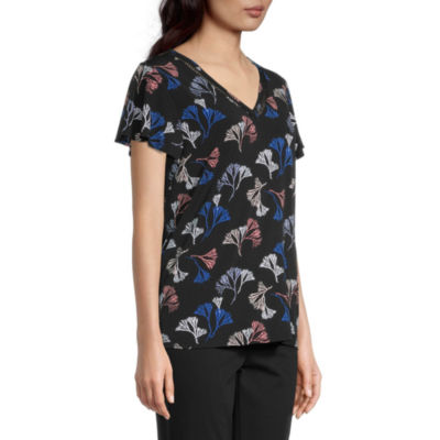 Liz Claiborne Tall Womens V Neck Short Sleeve Blouse