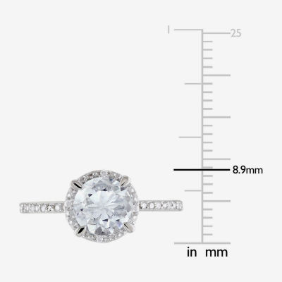 Modern Bride Gemstone Womens Diamond Accent Genuine Blue Aquamarine Sterling Silver Round Side Stone Halo Engagement Ring