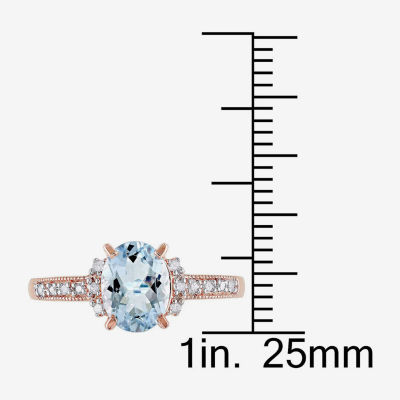 Modern Bride Gemstone Womens Diamond Accent Genuine Blue Aquamarine 18K Gold Over Silver Oval Engagement Ring