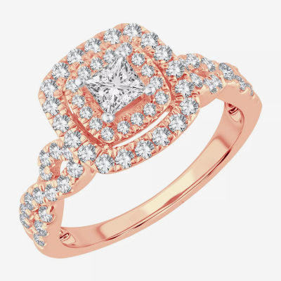 (H-I / Si1-Si2) Womens 1 CT. T.W. Lab Grown White Diamond 10K Gold Cushion Engagement Ring