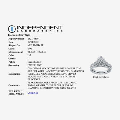 I Said Yes (H-I / I1) Womens CT. T.W. Lab Grown White Diamond Sterling Silver Pear Side Stone Halo Bridal Set