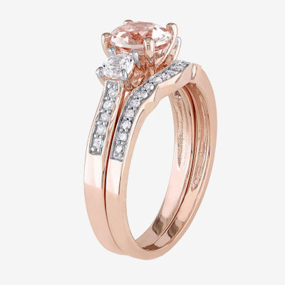 Genuine Morganite, Lab Created White Sapphire & 1/7 CT. T.W. Diamond 10K Rose Gold Bridal Set