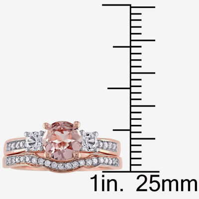 Genuine Morganite, Lab Created White Sapphire & 1/7 CT. T.W. Diamond 10K Rose Gold Bridal Set