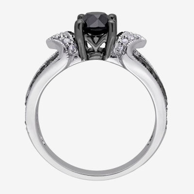 Womens 1 CT.T.W. Color Enhanced Round Black & White Diamond Sterling Silver Engagement Ring