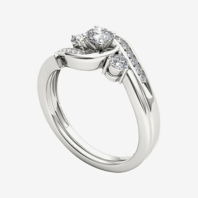 1/2 CT.T.W. Natural Diamond 10K White Gold 3-Stone Bypass Ring Set