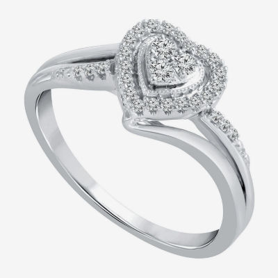 Promise My Love Womens 1/5 CT. T.W. Mined White Diamond Sterling Silver Heart Promise Ring