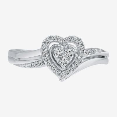 Promise My Love Womens 1/5 CT. T.W. Mined White Diamond Sterling Silver Heart Promise Ring