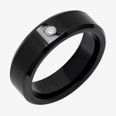 8MM Diamond Accent Black Tungsten Wedding Band