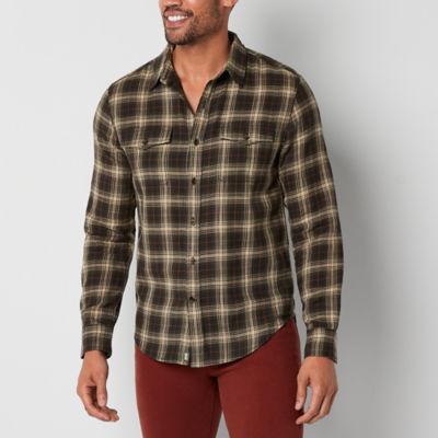 mutual weave Mens Regular Fit Long Sleeve Plaid Button-Down Slub Ranch Shirt