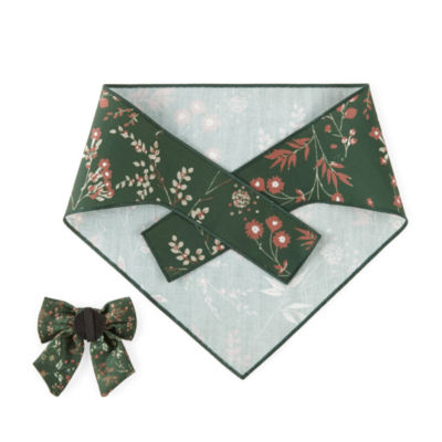 Paw & Tail Lrg Floral Bandanna Bow Set Dog Bandana