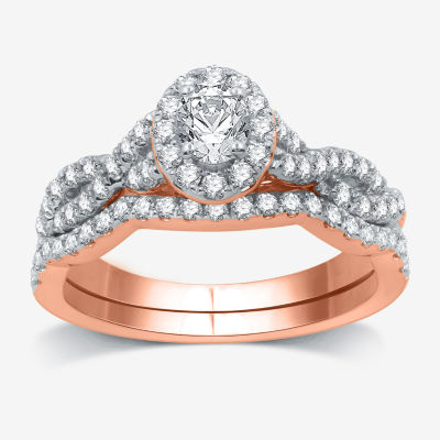 I Said Yes (H-I / I1) Womens 1 CT. T.W. Lab Grown White Diamond Sterling Silver or 14K Gold Over Oval Side Stone Halo Bridal Set