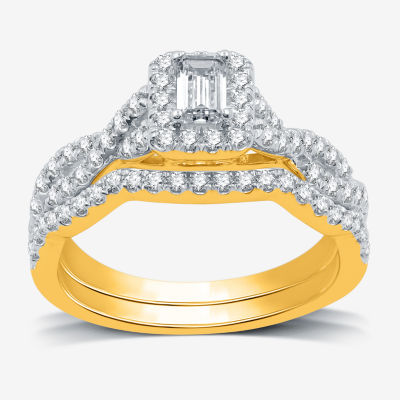 I Said Yes (H-I / I1) Womens 1 CT. T.W. Lab Grown White Diamond Sterling Silver or 14K Gold Over Side Stone Halo Bridal Set