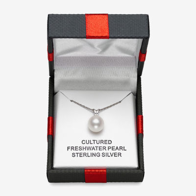 Yes, Please! Womens White Cultured Freshwater Pearl Sterling Silver Pendant Necklace