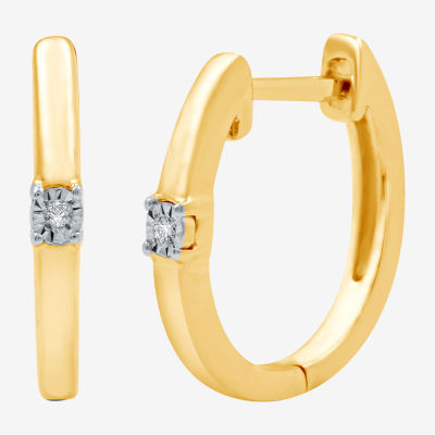 Yes, Please! Womens Diamond Accent Natural White Sterling Silver 14.1mm Hoop Earrings