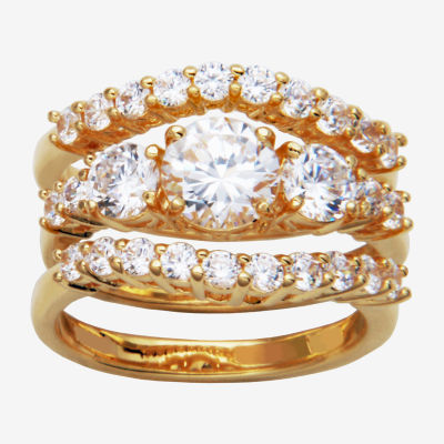 DiamonArt® Womens White Cubic Zirconia 14K Gold Over Silver Bridal Set