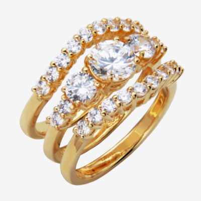 DiamonArt® Womens White Cubic Zirconia 14K Gold Over Silver Bridal Set
